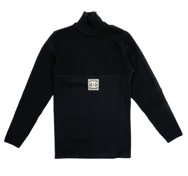 Chanel Black Logo Long Sleeve Ribbed Sweater