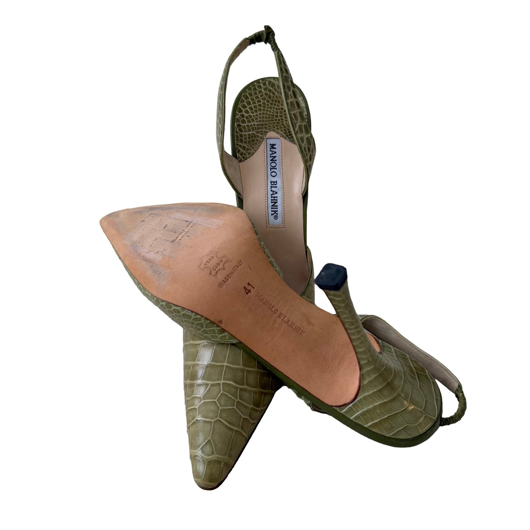 Manolo Blahnik Green Slingback Heels