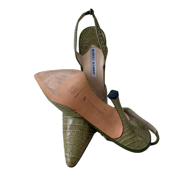 Manolo Blahnik Green Slingback Heels