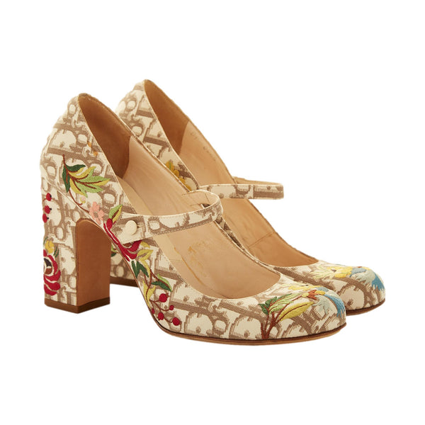 Dior Tan Floral Logo Maryjane Heels