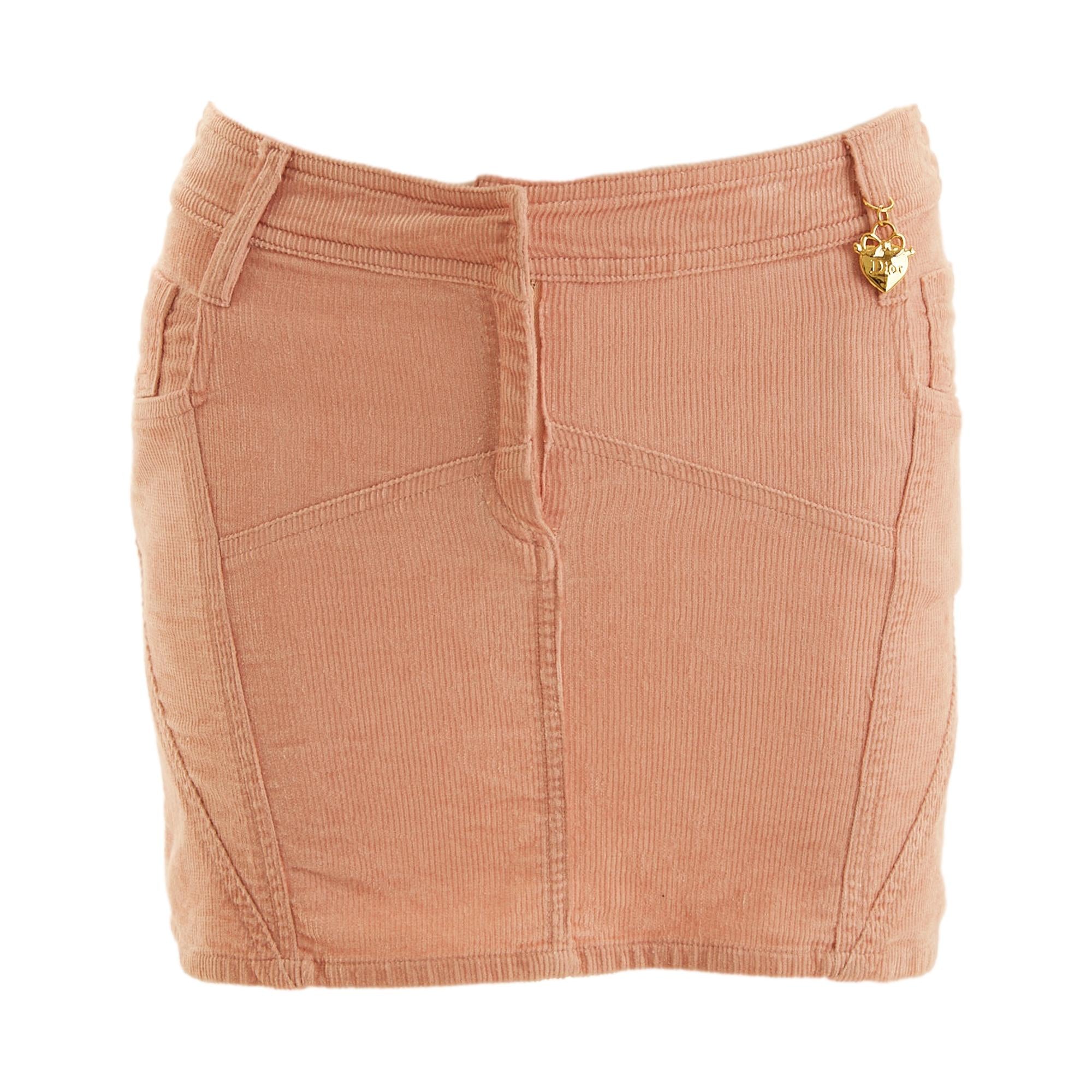 Dior Pink Corduroy Logo Charm Mini Skirt