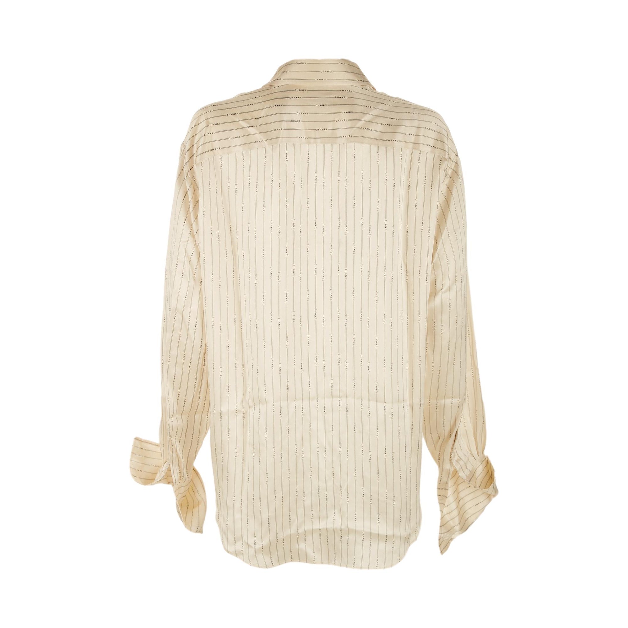 Chanel Ivory Silk Logo Button Down