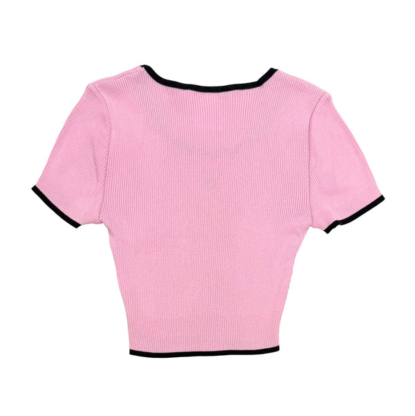 Chanel Pink Ribbed Logo Cropped Top