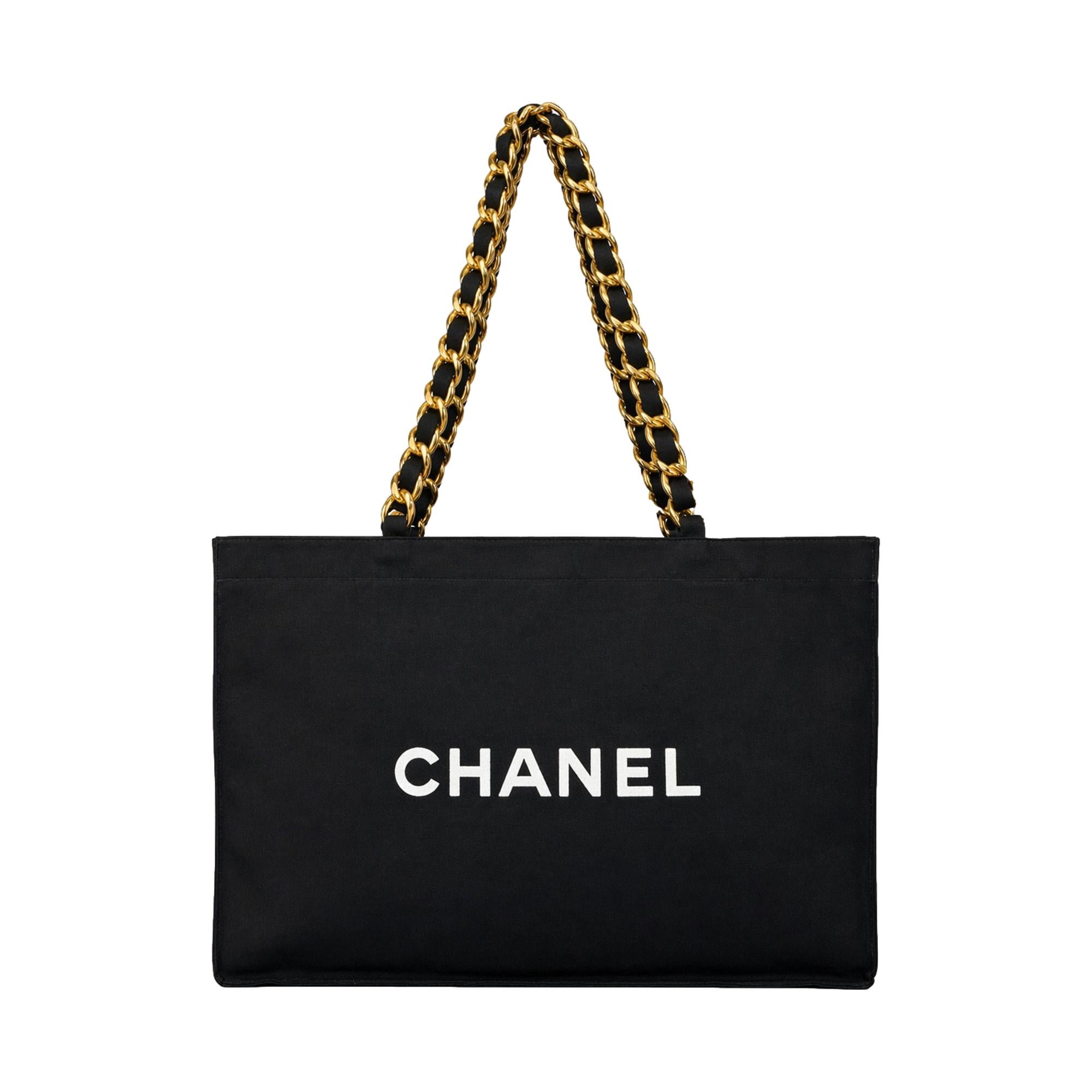Chanel Black Logo Chain Tote