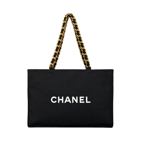 Chanel Black Logo Chain Tote