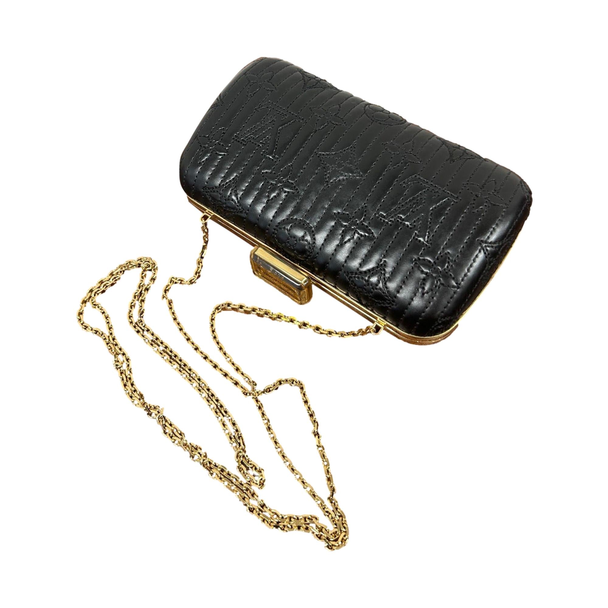 Louis Vuitton Black Leather Chain Clutch