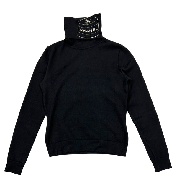 Chanel Black Cashmere Logo Turtleneck Sweater