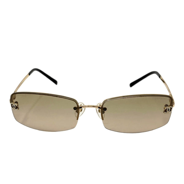 Chanel Brown Mini Rhinestone Rimless Sunglasses
