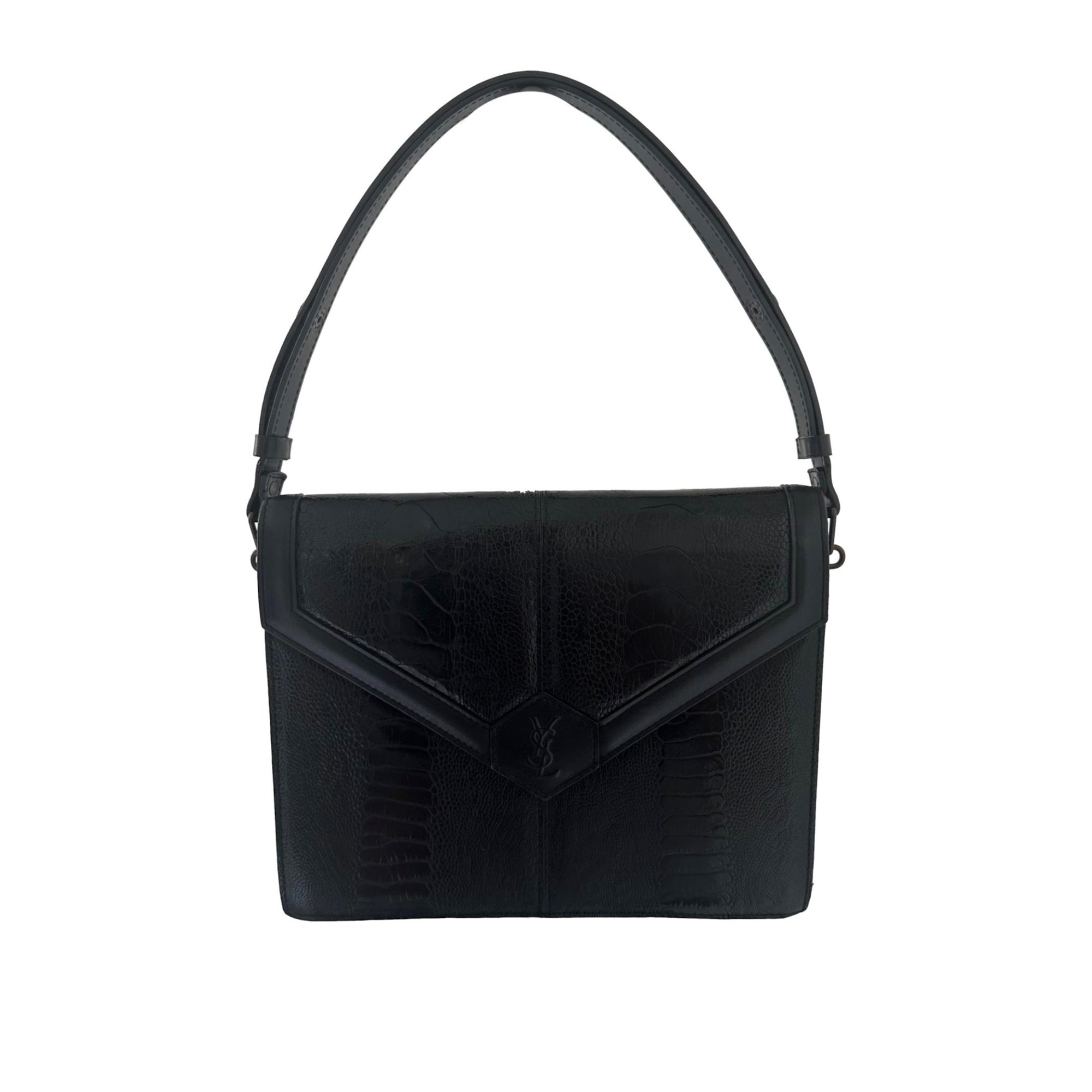 YSL Black Leather Embossed Shoulder Bag