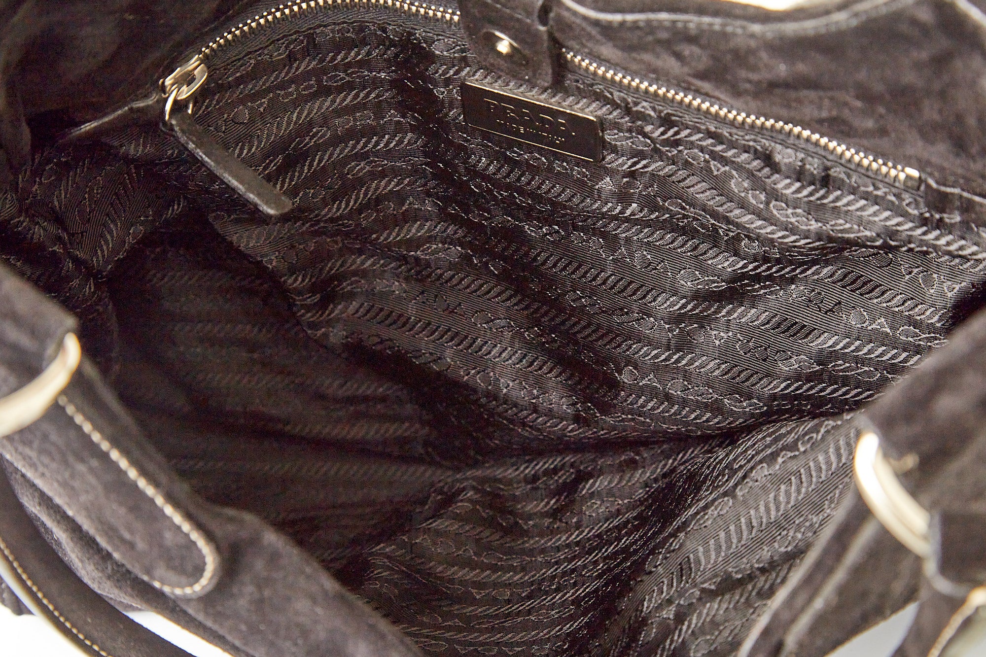 Prada Black Suede Embroidered Shoulder Bag