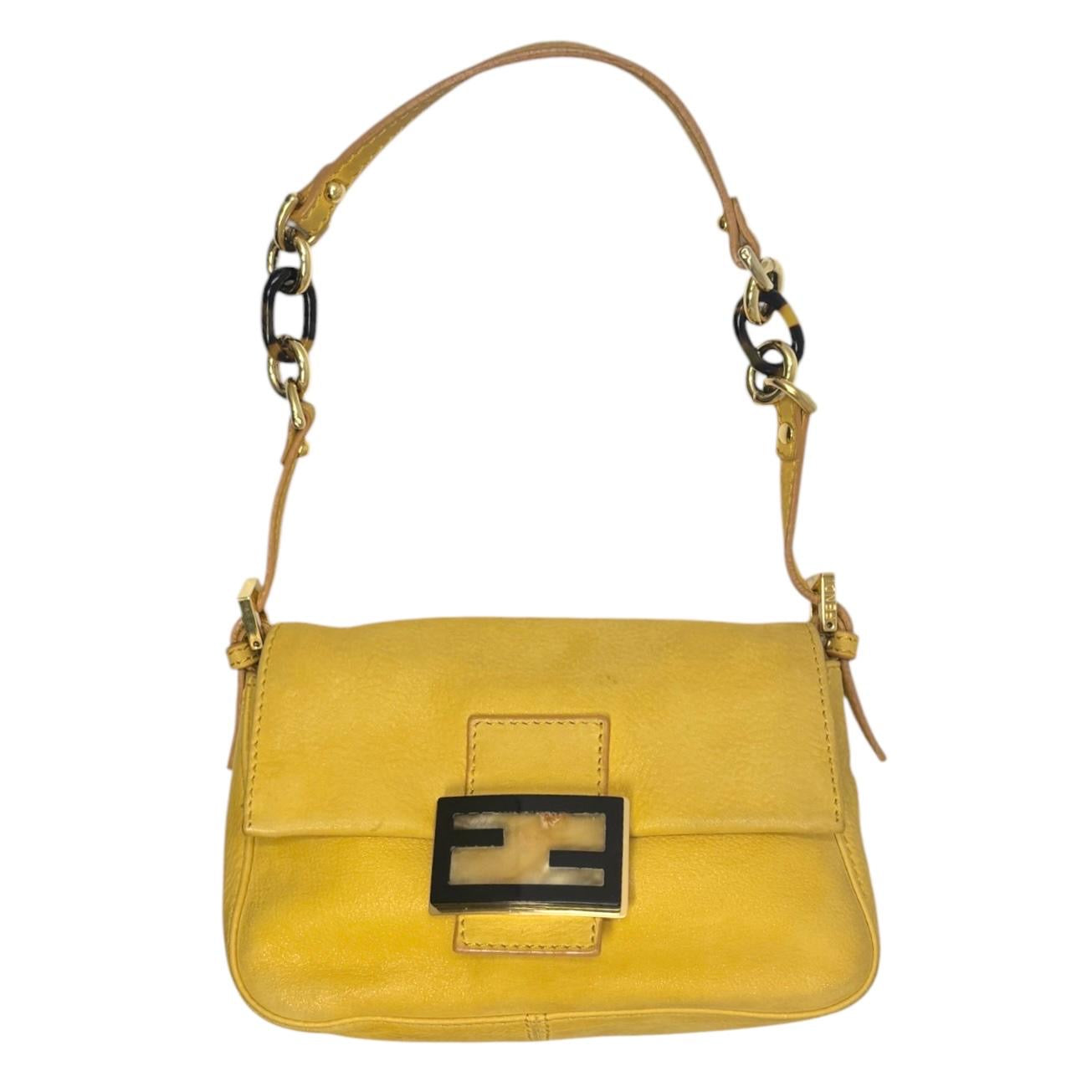 Fendi Yellow Leather Mini Mamma Baguette Bag