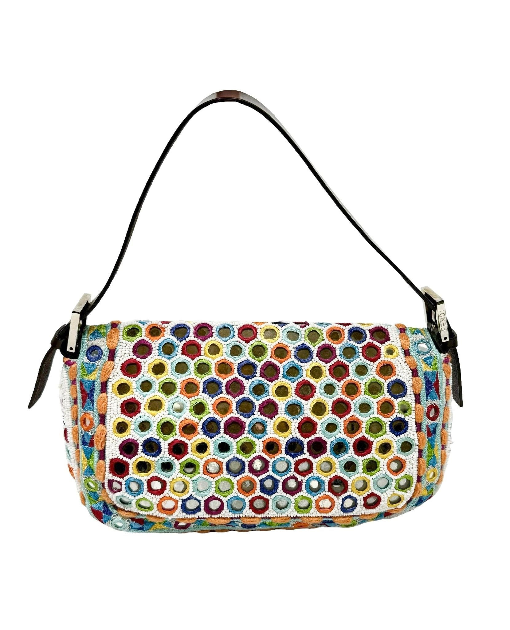 Fendi Multicolor Beaded Mirror Baguette Bag