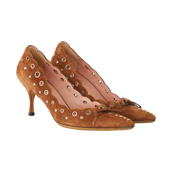 Prada Brown Suede Eyelet Heels