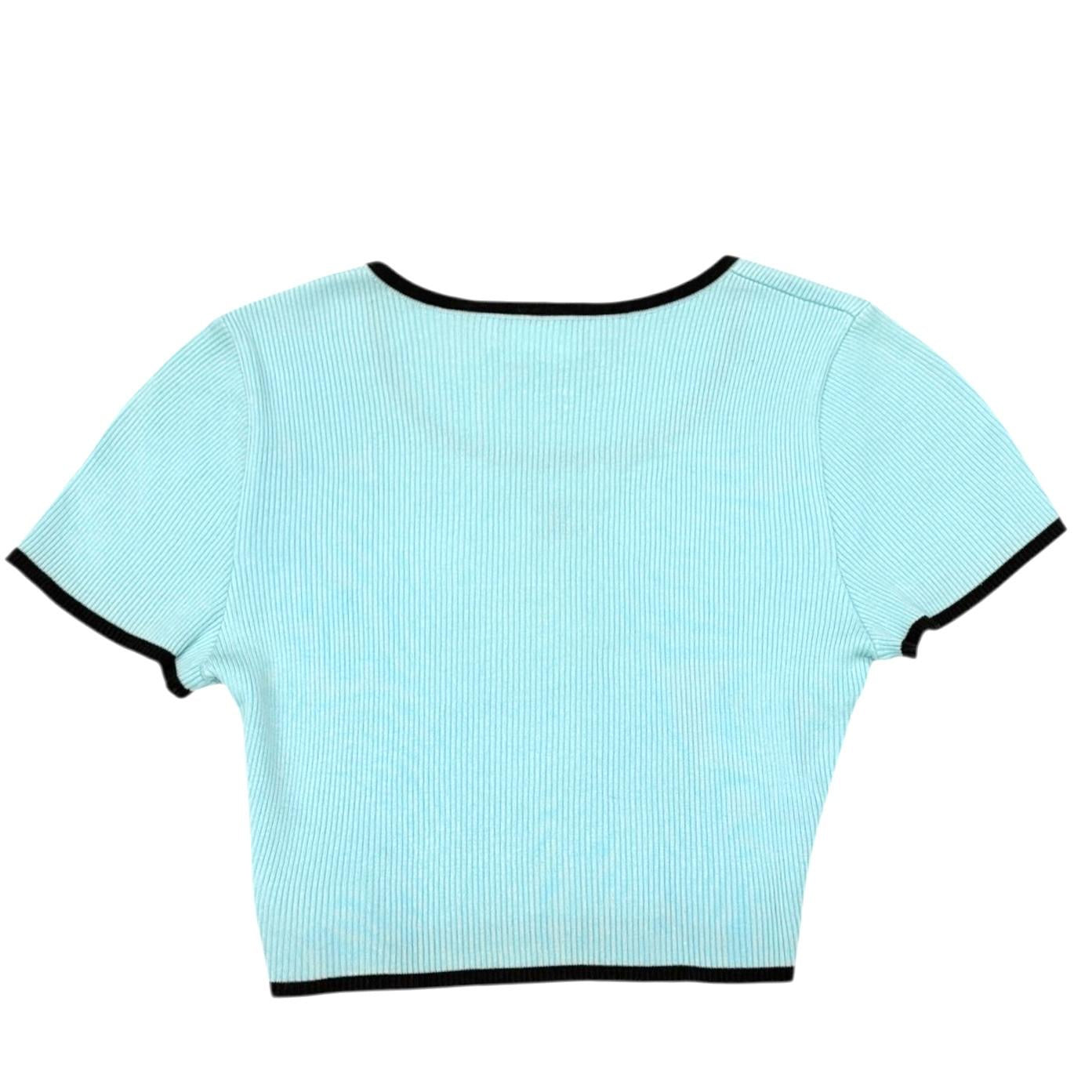 Chanel Baby Blue Ribbed Logo Cropped Top