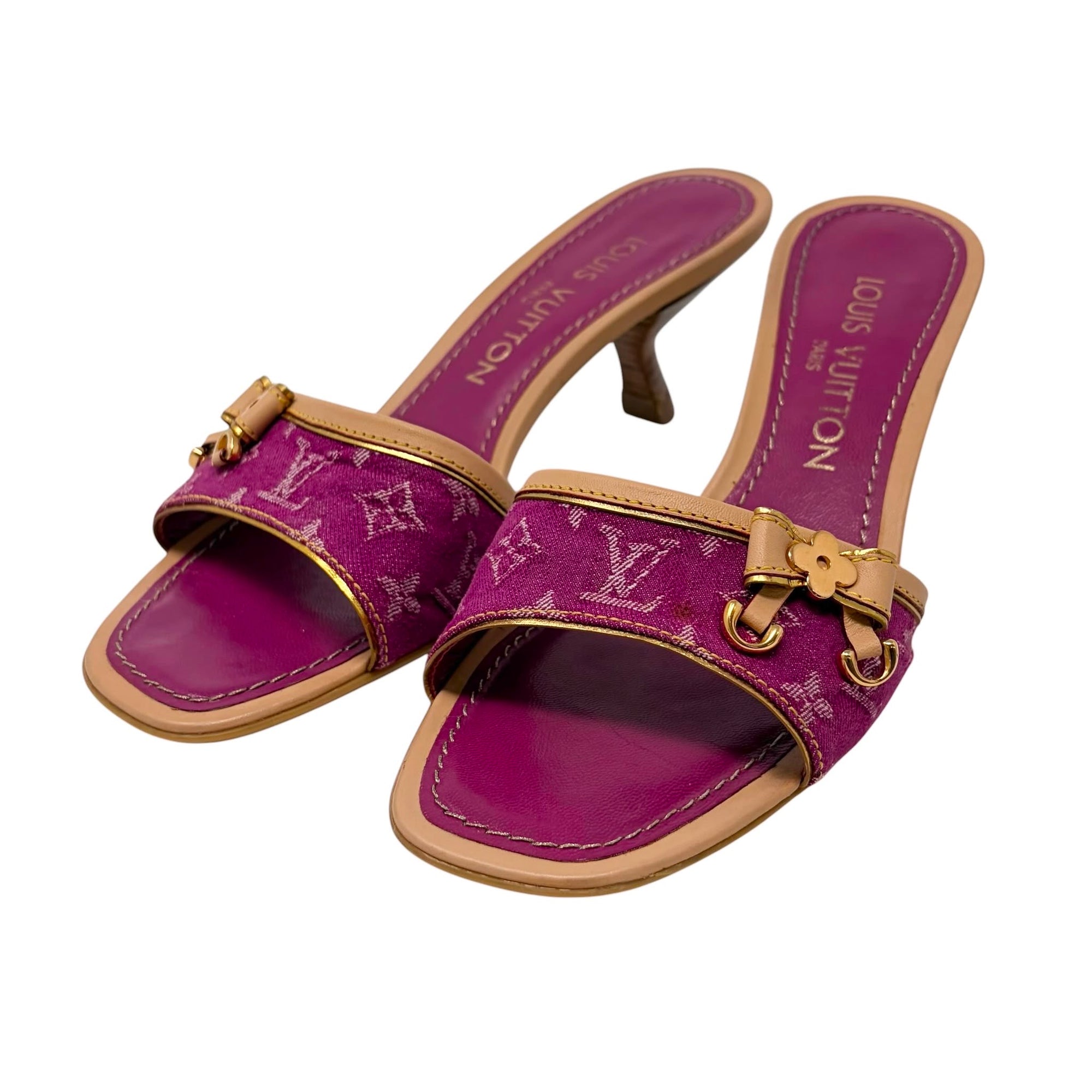 Louis Vuitton Pink Denim Monogram Kitten Heels
