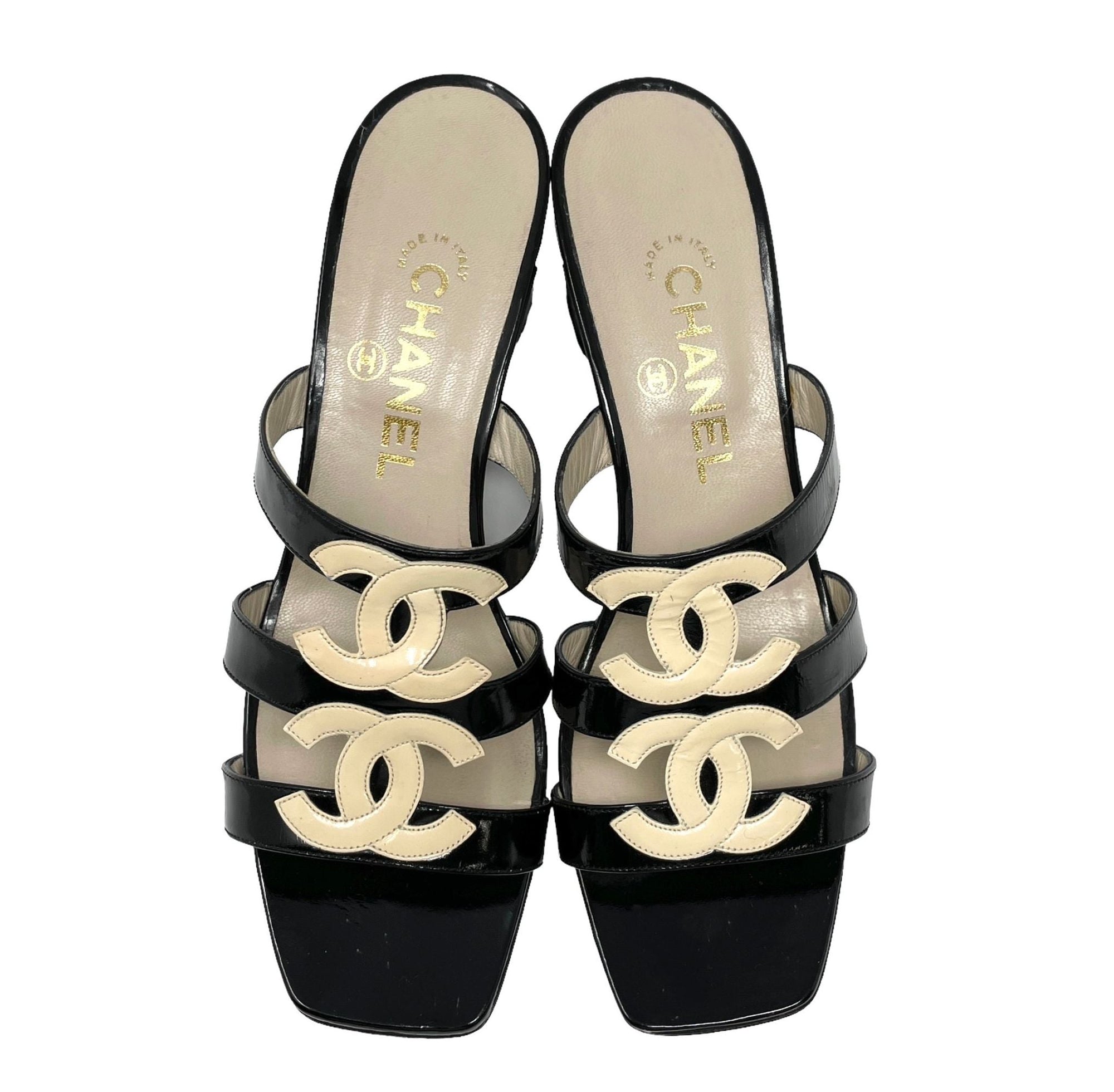 Chanel Black Double Logo Heels