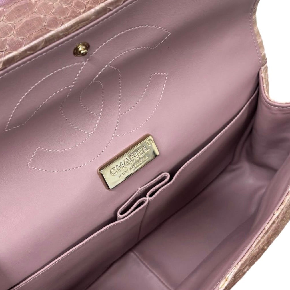 Chanel Pink Python Jumbo Double Flap Bag