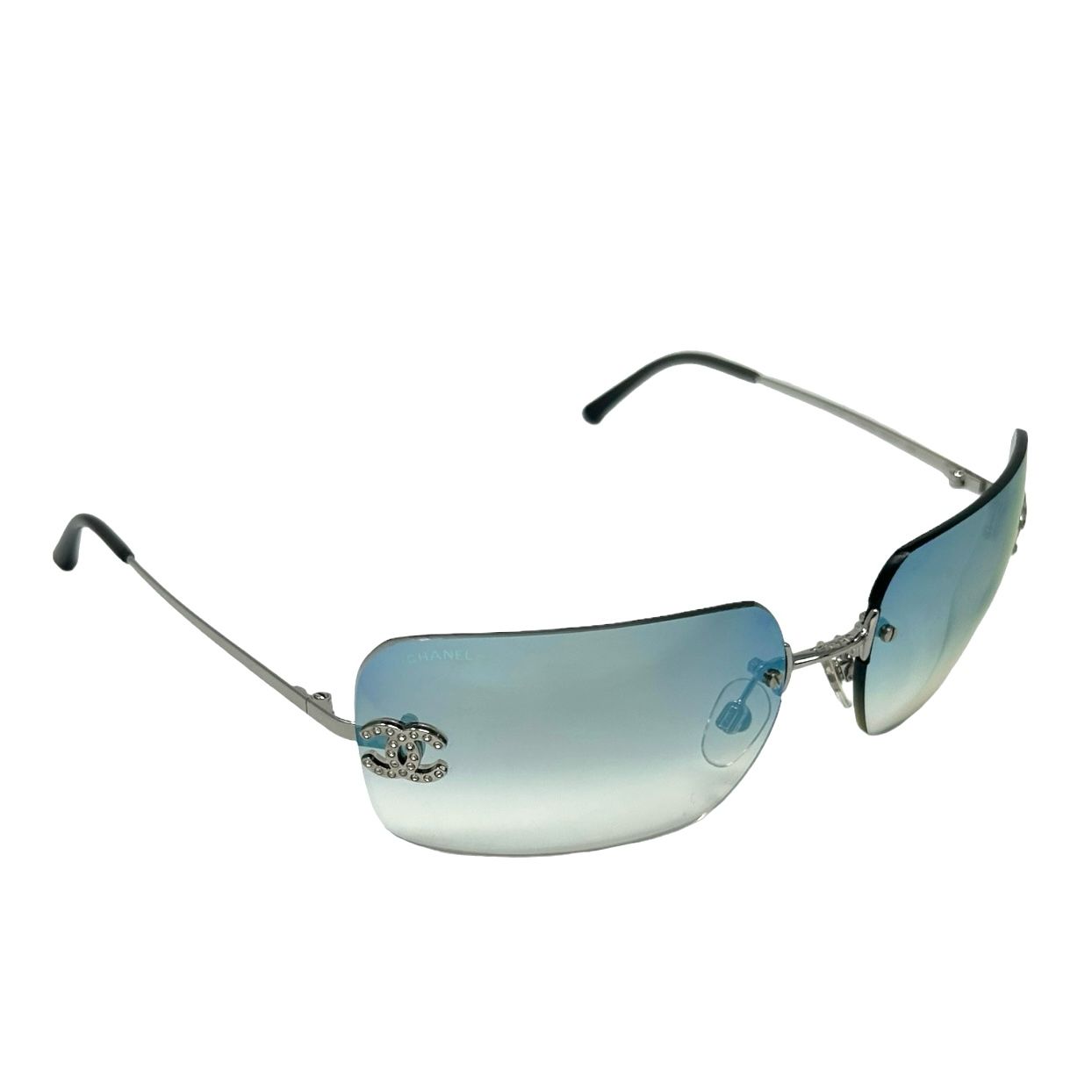 Chanel Turquoise Rhinestone Logo Sunglasses