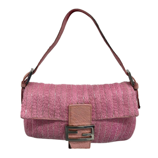 Fendi Pink Beaded Cow Print Baguette Bag