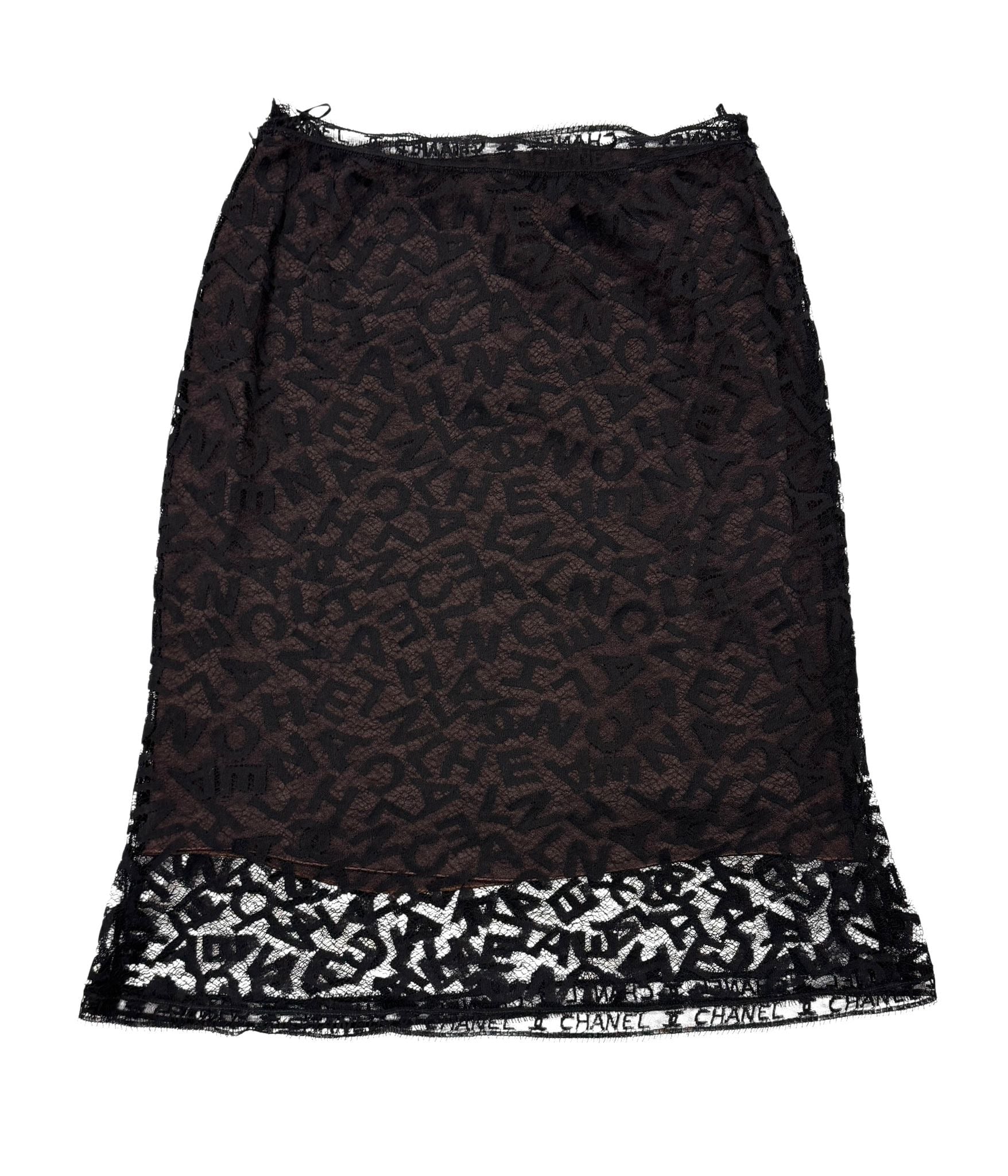 Chanel Black Lace Logo Skirt