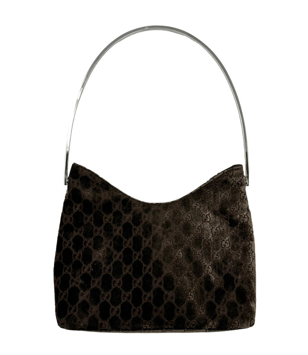 Gucci Brown Velvet Logo Shoulder Bag