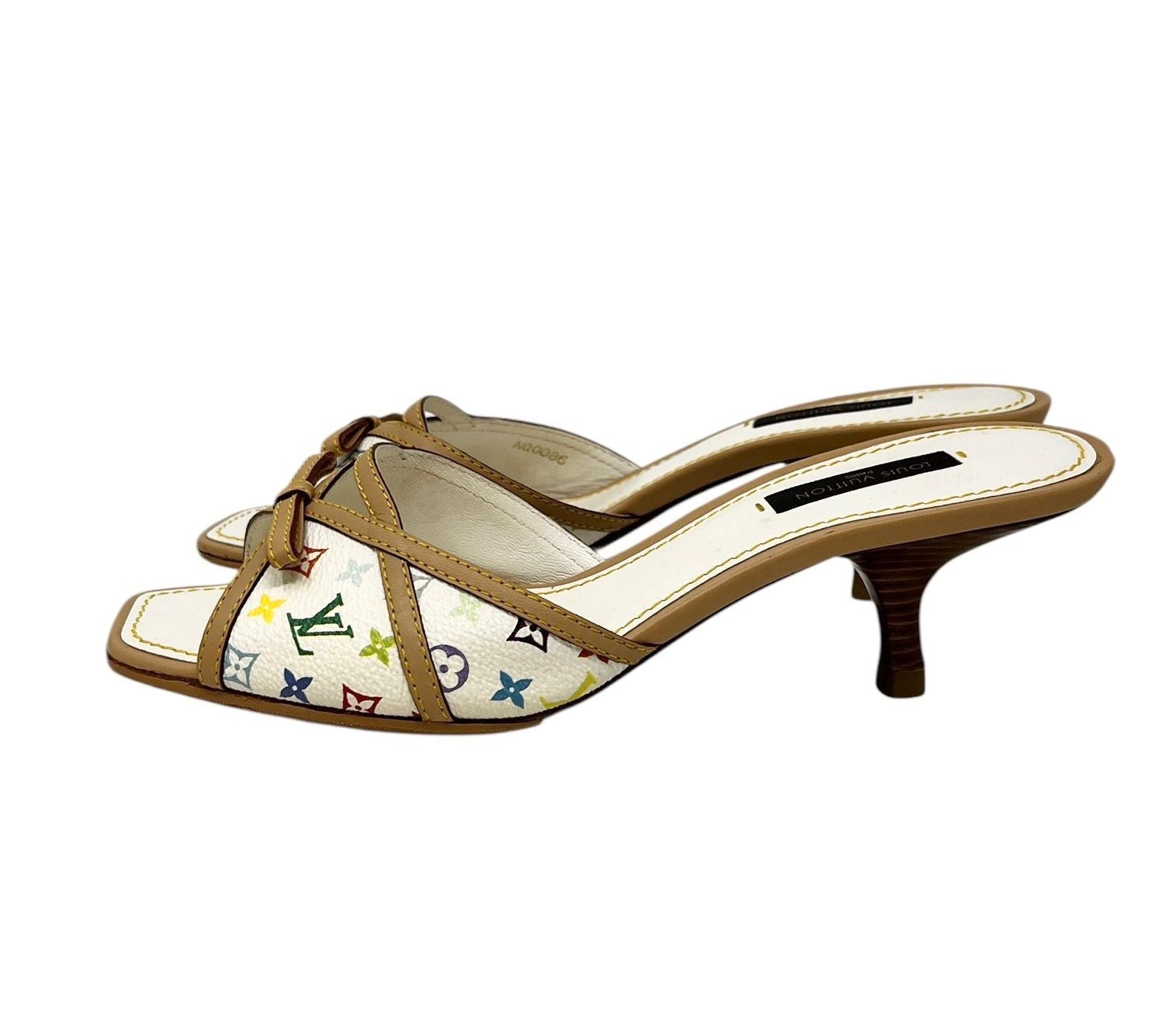 Louis Vuitton White Multicolor Kitten Heels