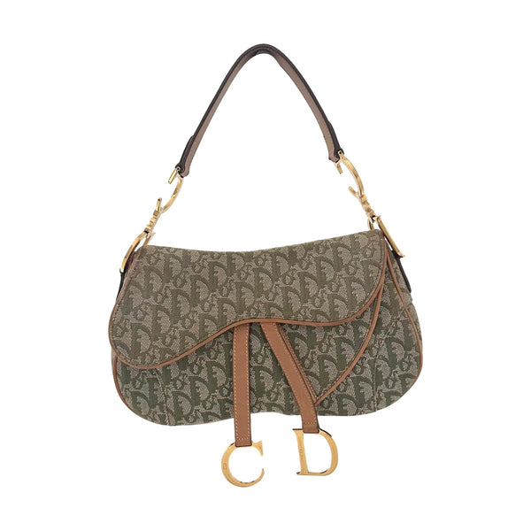 Dior Green Logo Double Saddle Bag