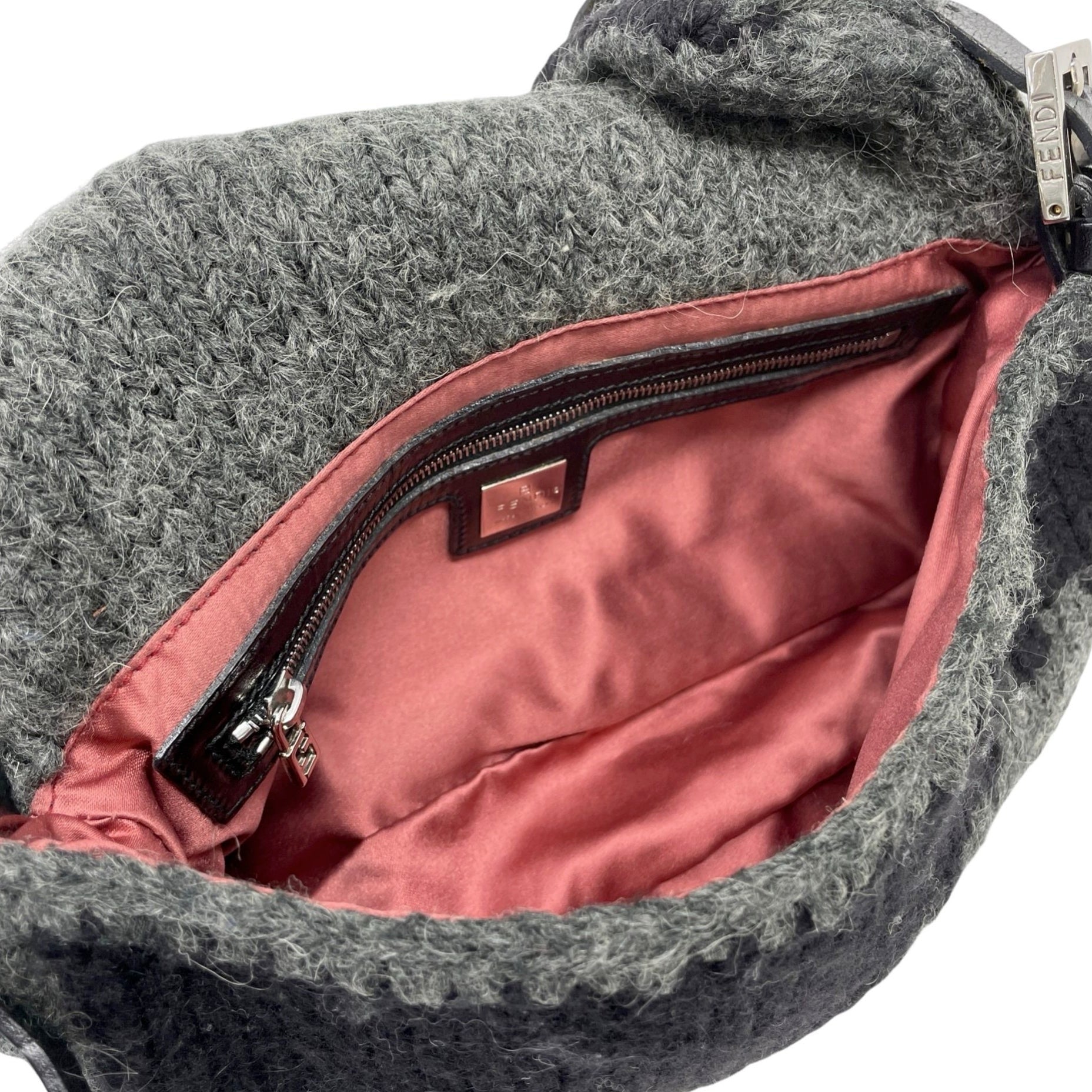 Fendi Grey Wool Pattern Baguette