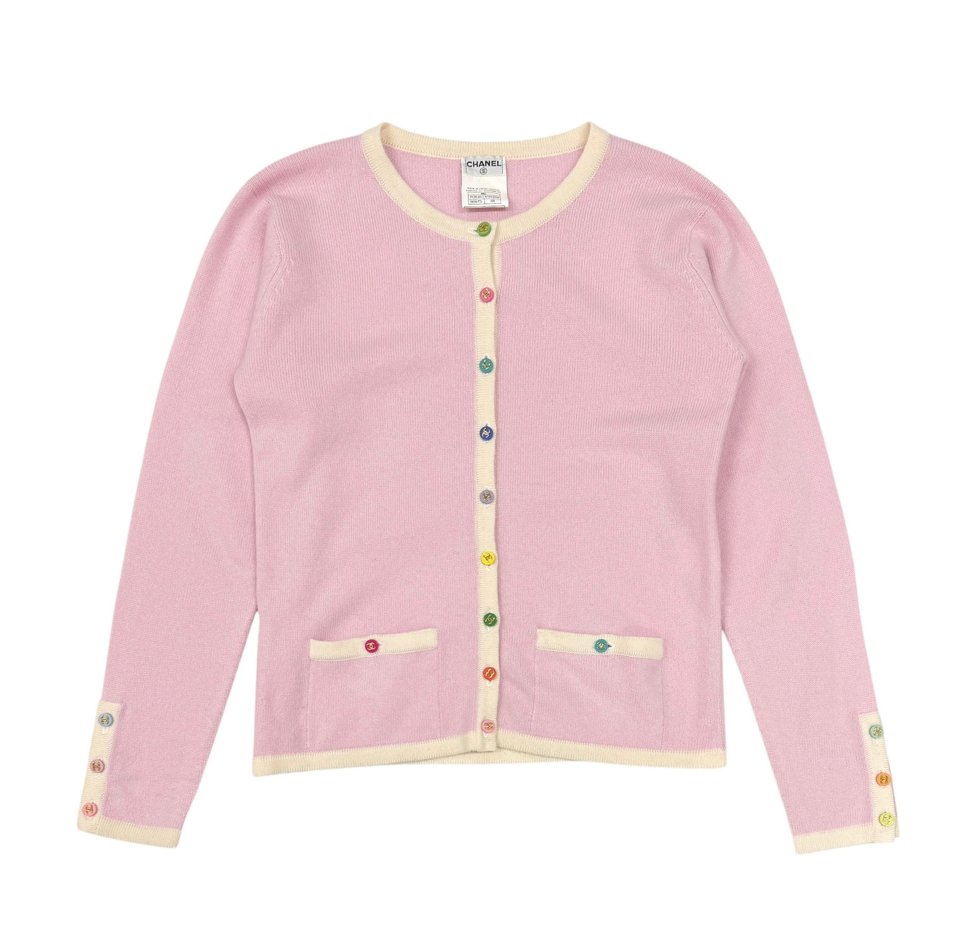 Chanel Pink Logo Button Cardigan