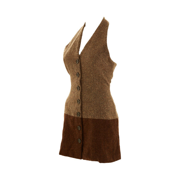 Dolce & Gabbana Brown Tweed Halter Dress