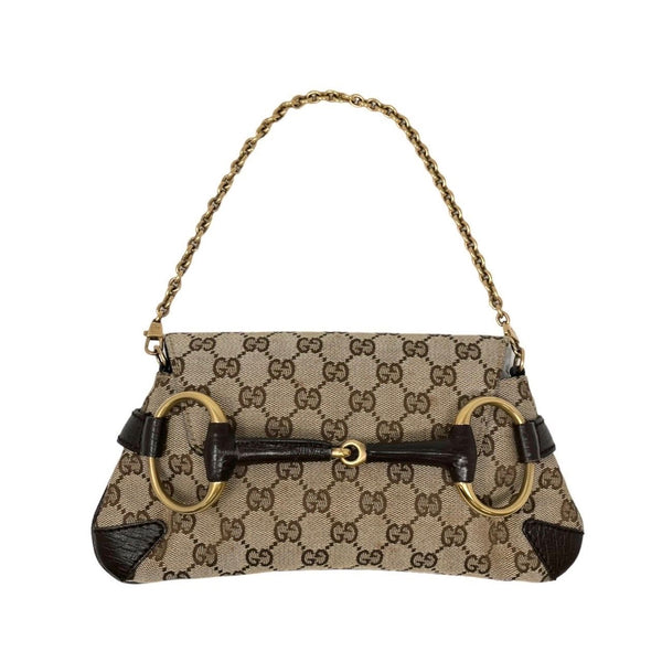 Gucci Beige Horsebit Logo Shoulder Bag