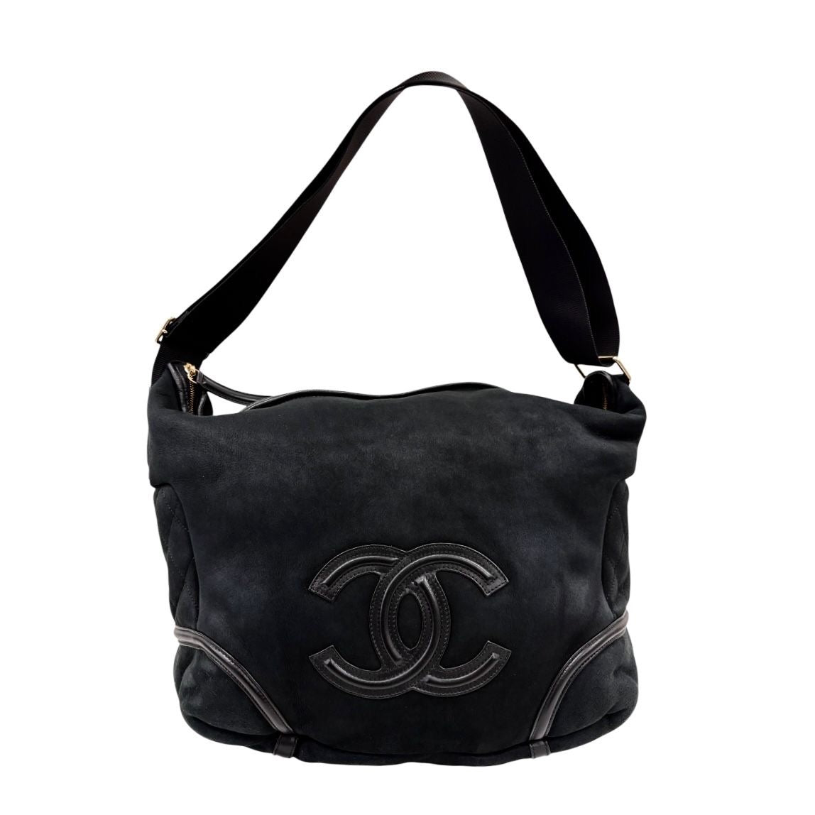 Chanel Black Shearling Large Messenger Bag