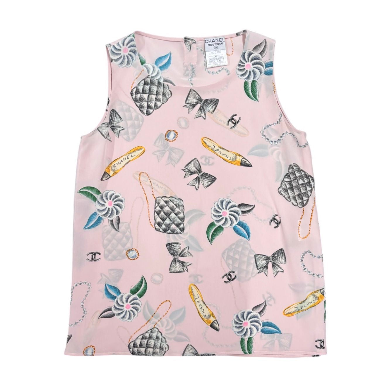 Chanel Pink Silk Icon Tank Top