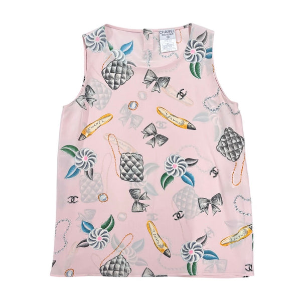 Chanel Pink Silk Icon Tank Top