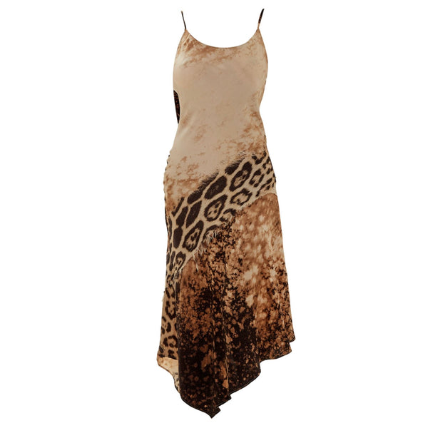 Roberto Cavalli Multi Cheetah Print Silk Slip Dress