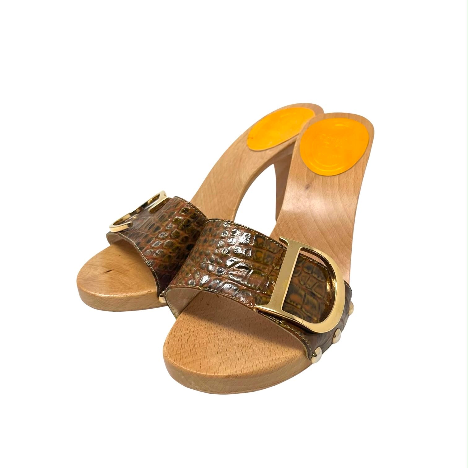 Dior Croc Embossed Wooden Heels