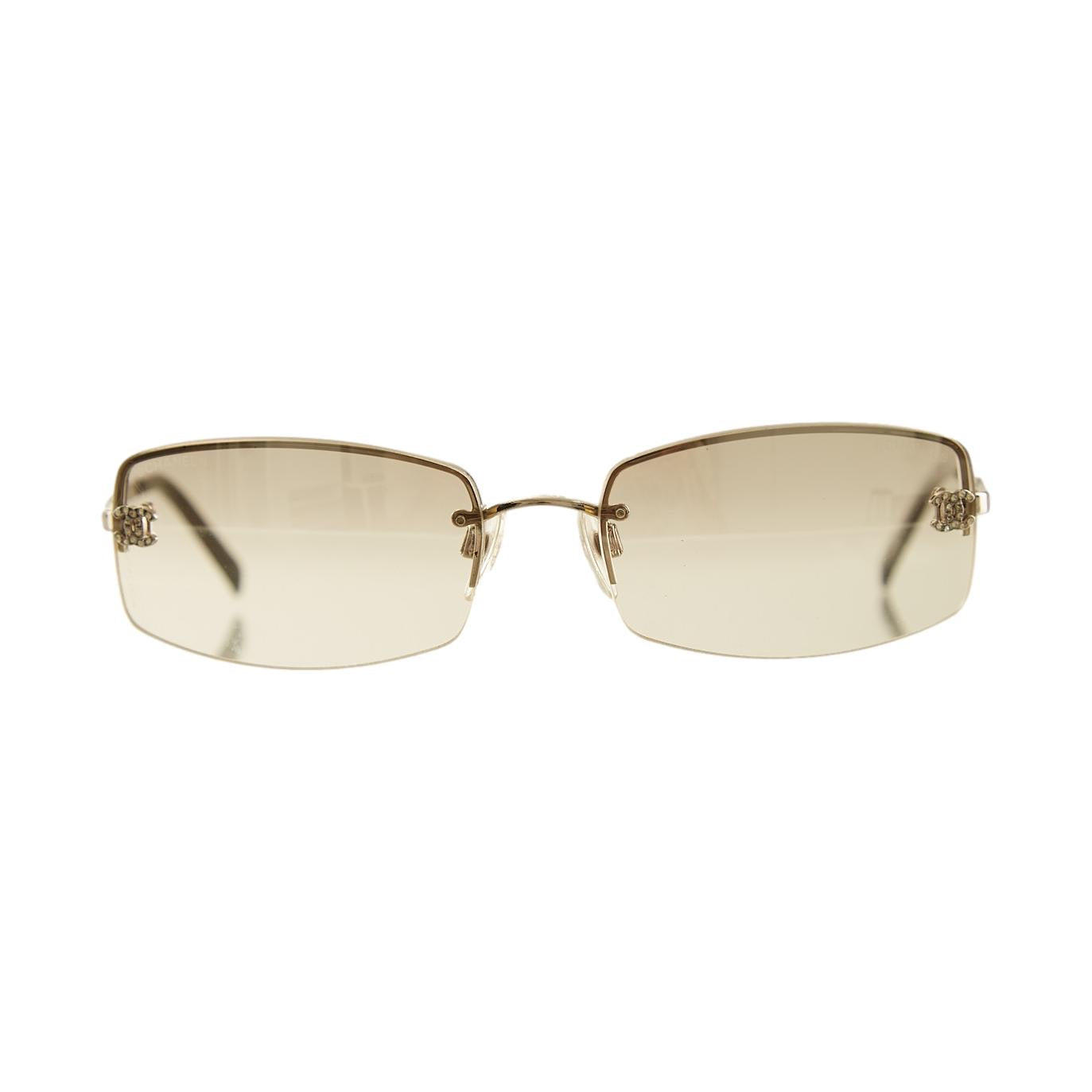 Chanel Silver Rhinestone Mini Rimless Sunglasses