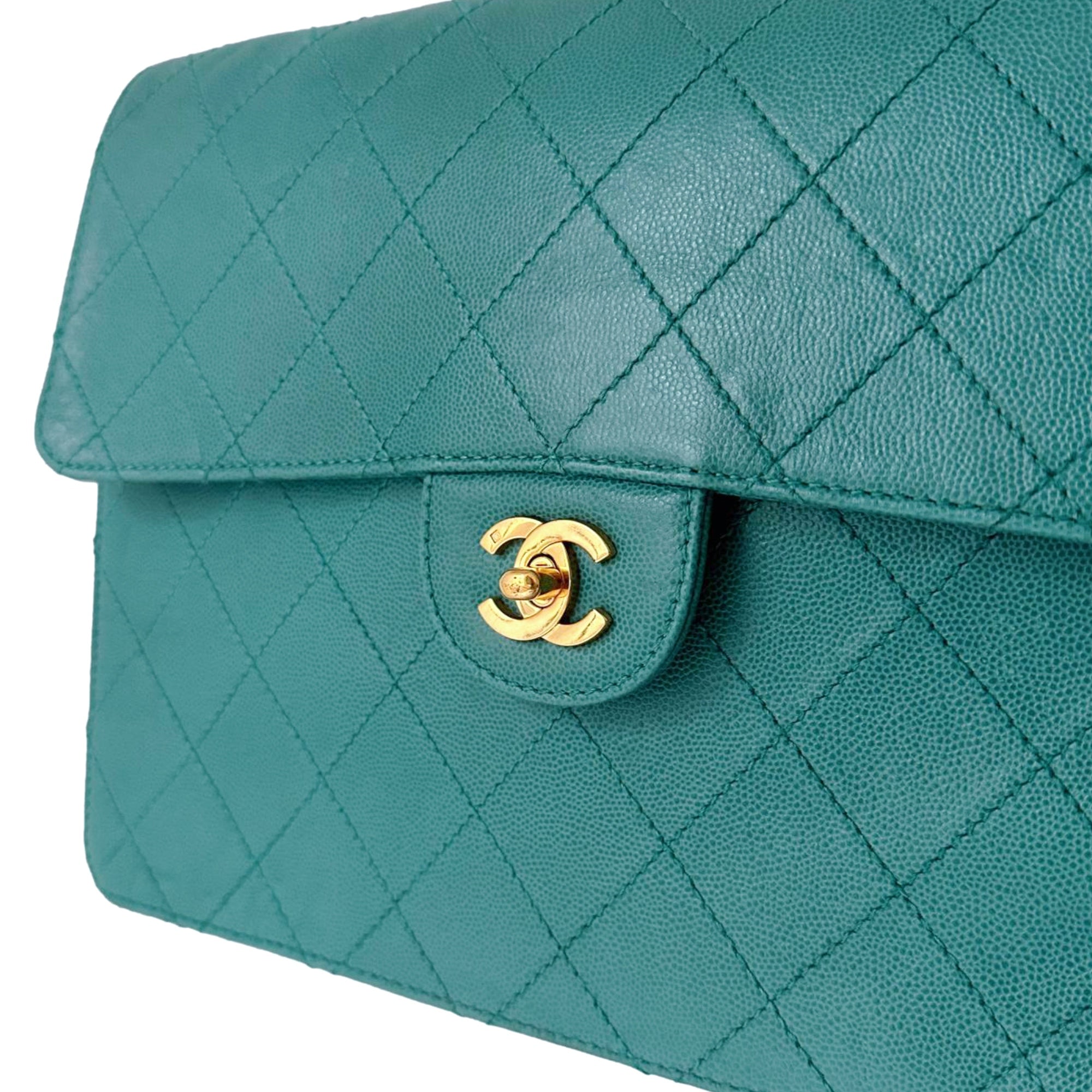Chanel Turquoise Caviar Jumbo Flap Bag
