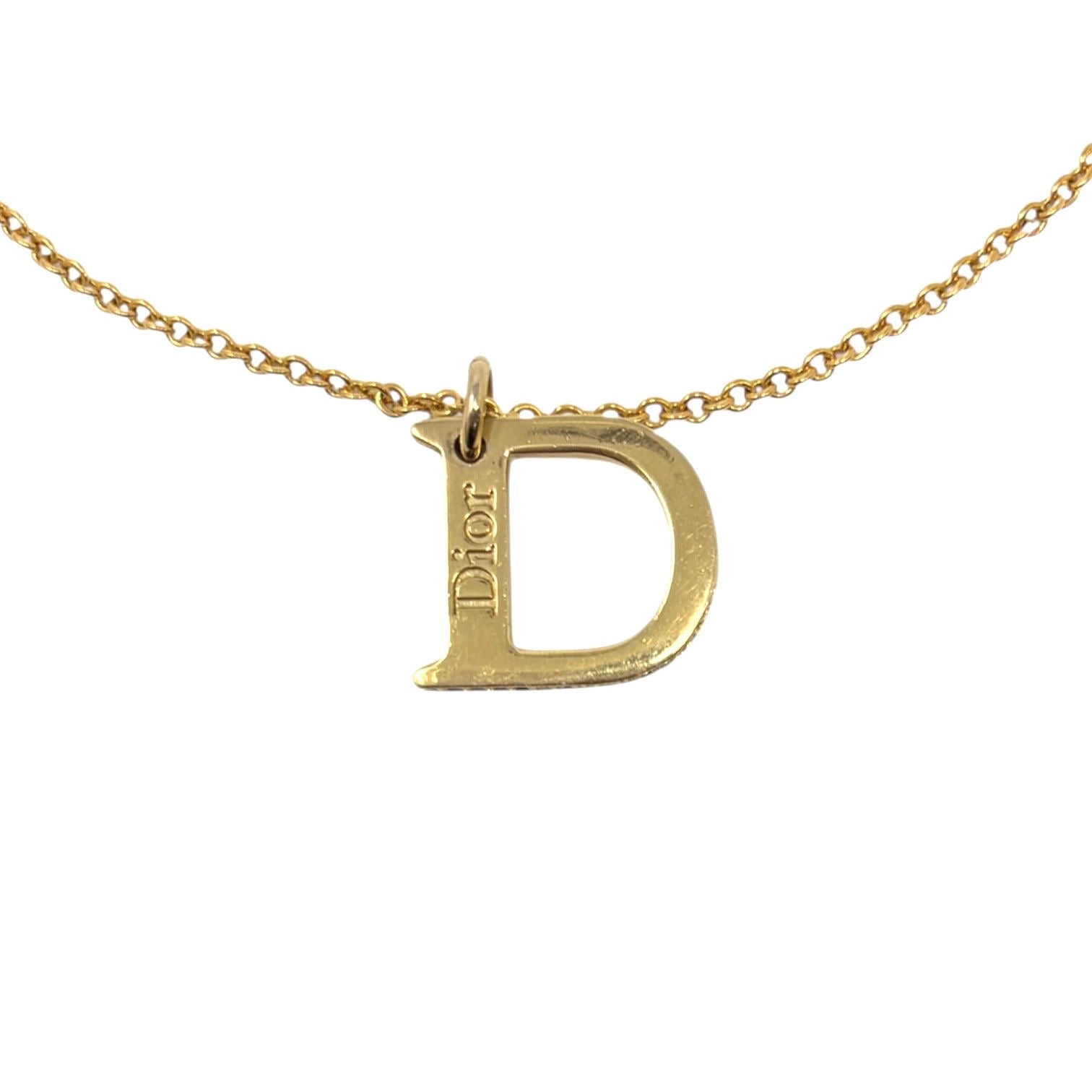 Dior Gold Logo Rhinestone Necklace