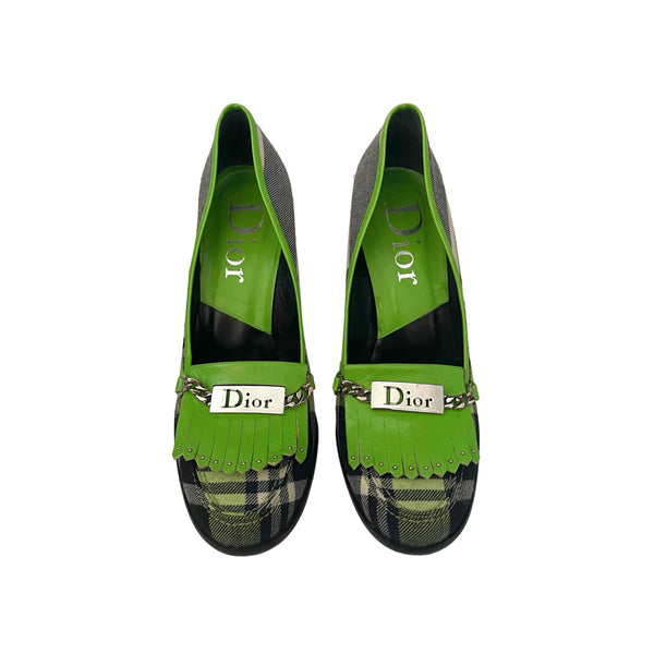 Dior Green Plaid Logo Heels