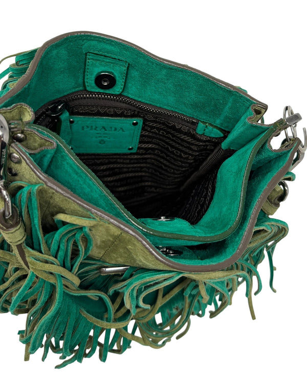 Prada Green Fringe Leather Shoulder Bag