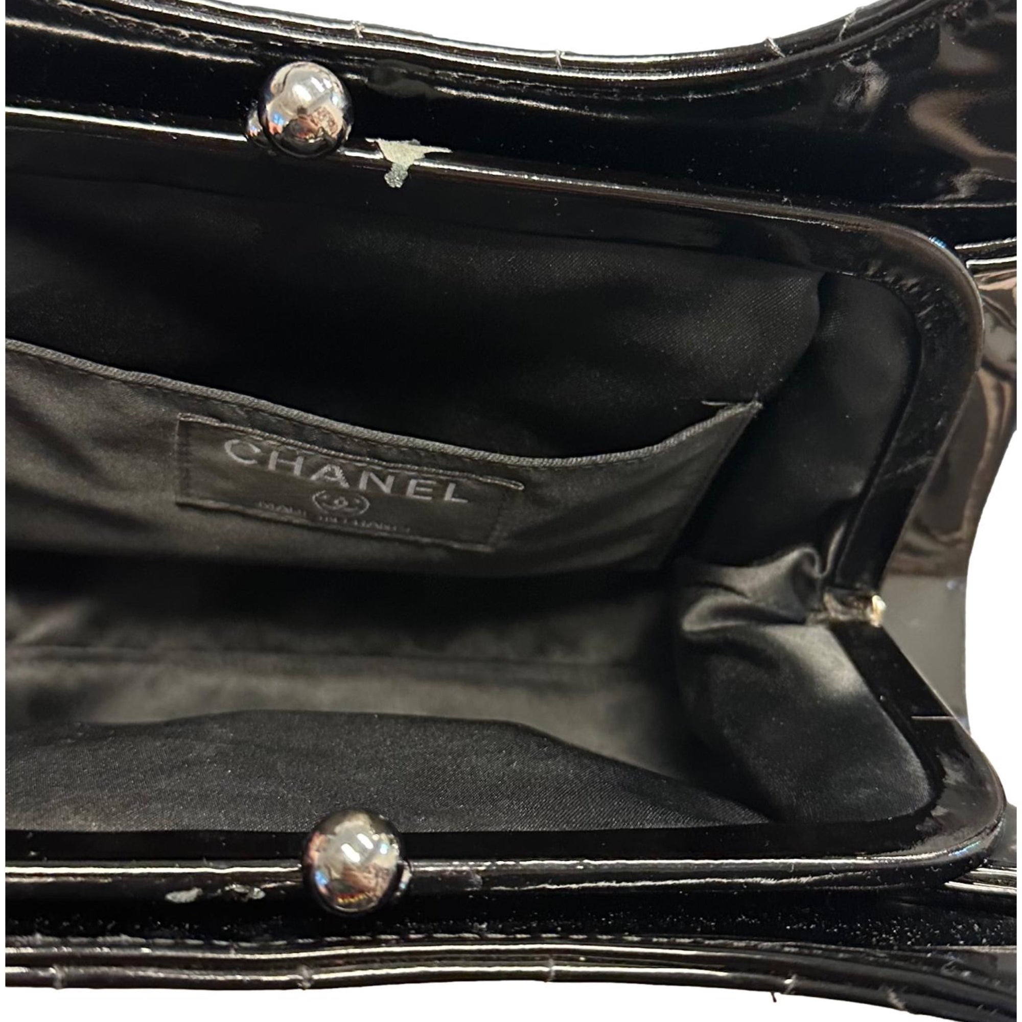 Chanel Black Quilted Patent Logo Shoulder Bag