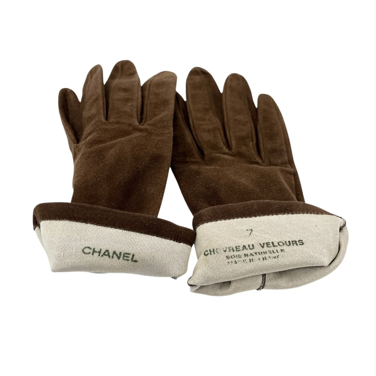 Chanel Brown Suede Charm Logo Gloves