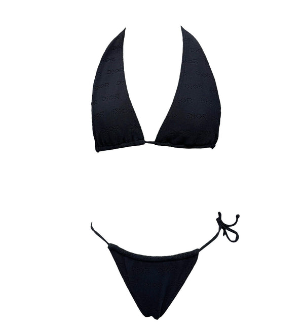 Dior Black Perforated Logo Bikini