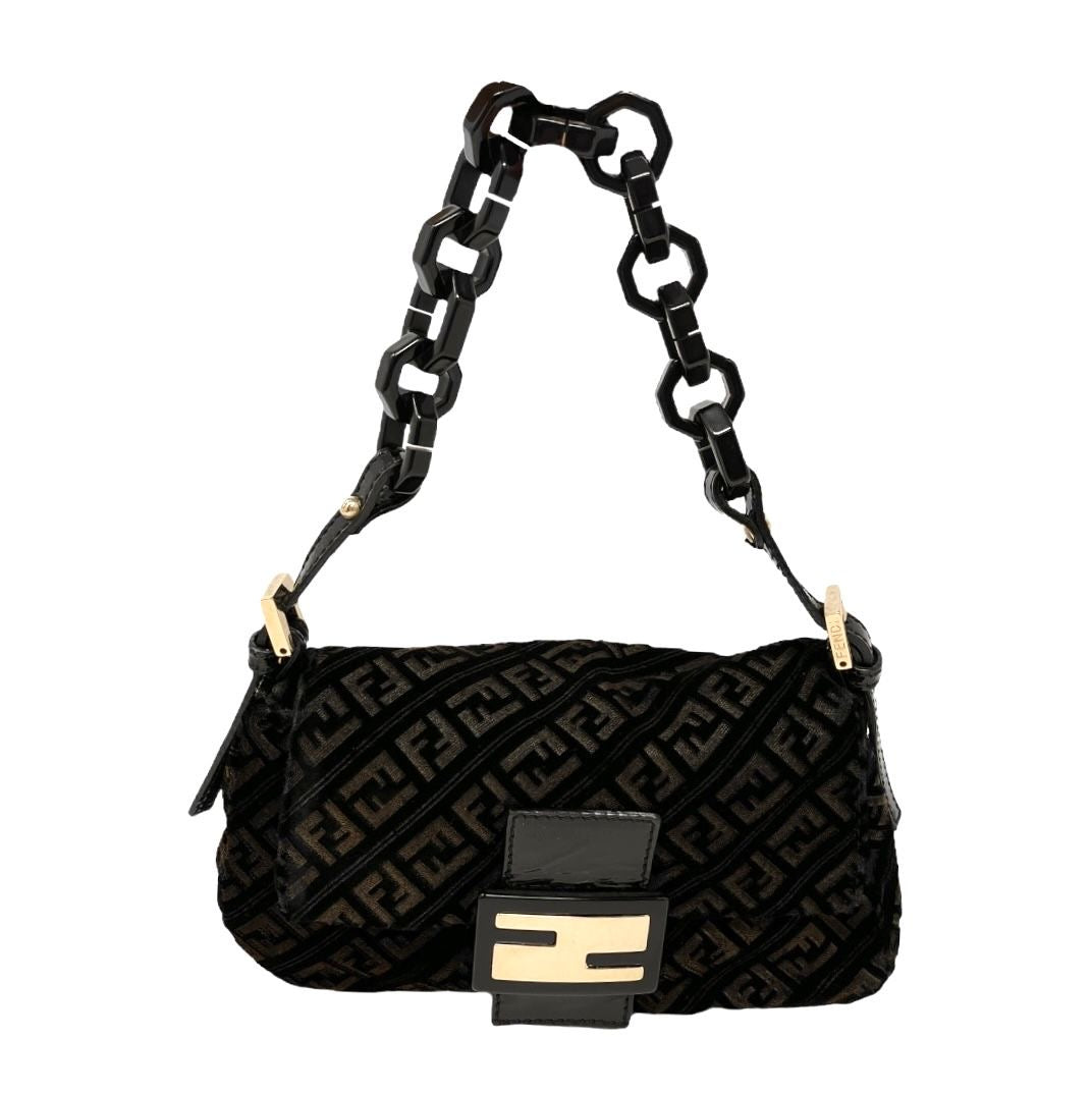 Fendi Brown Velour Mini Baguette Bag