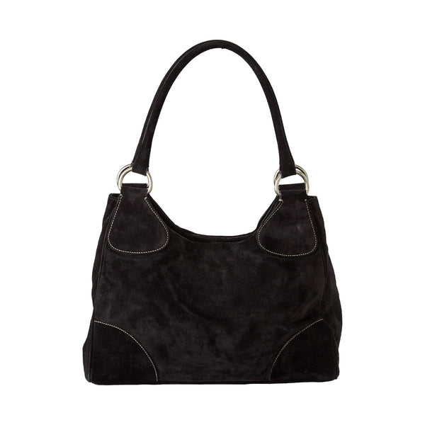 Prada Black Suede Embroidered Shoulder Bag