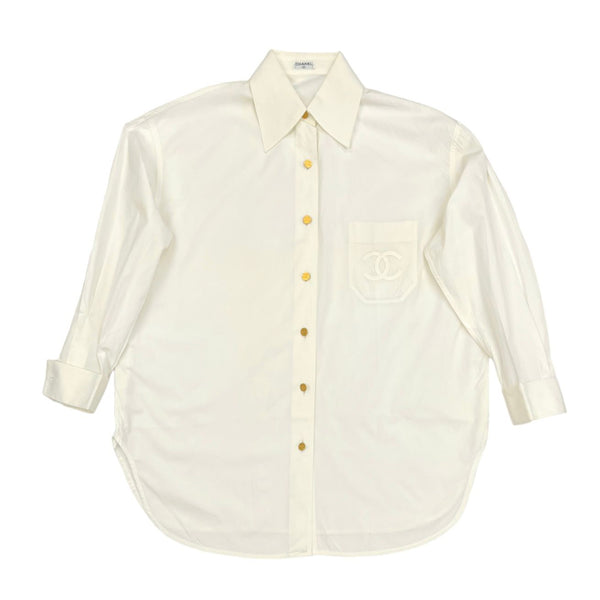 Chanel White Jumbo Logo Button Down