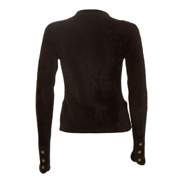 Chanel Black Chenille Logo Button Jacket