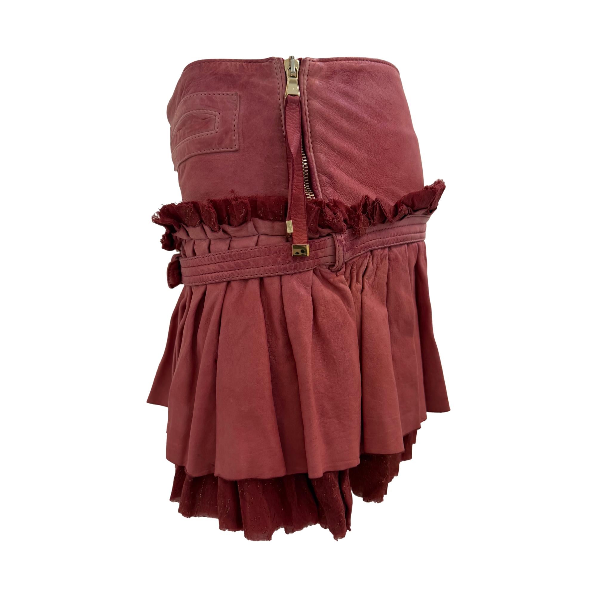 Roberto Cavalli Pink Leather Low Rise Skirt