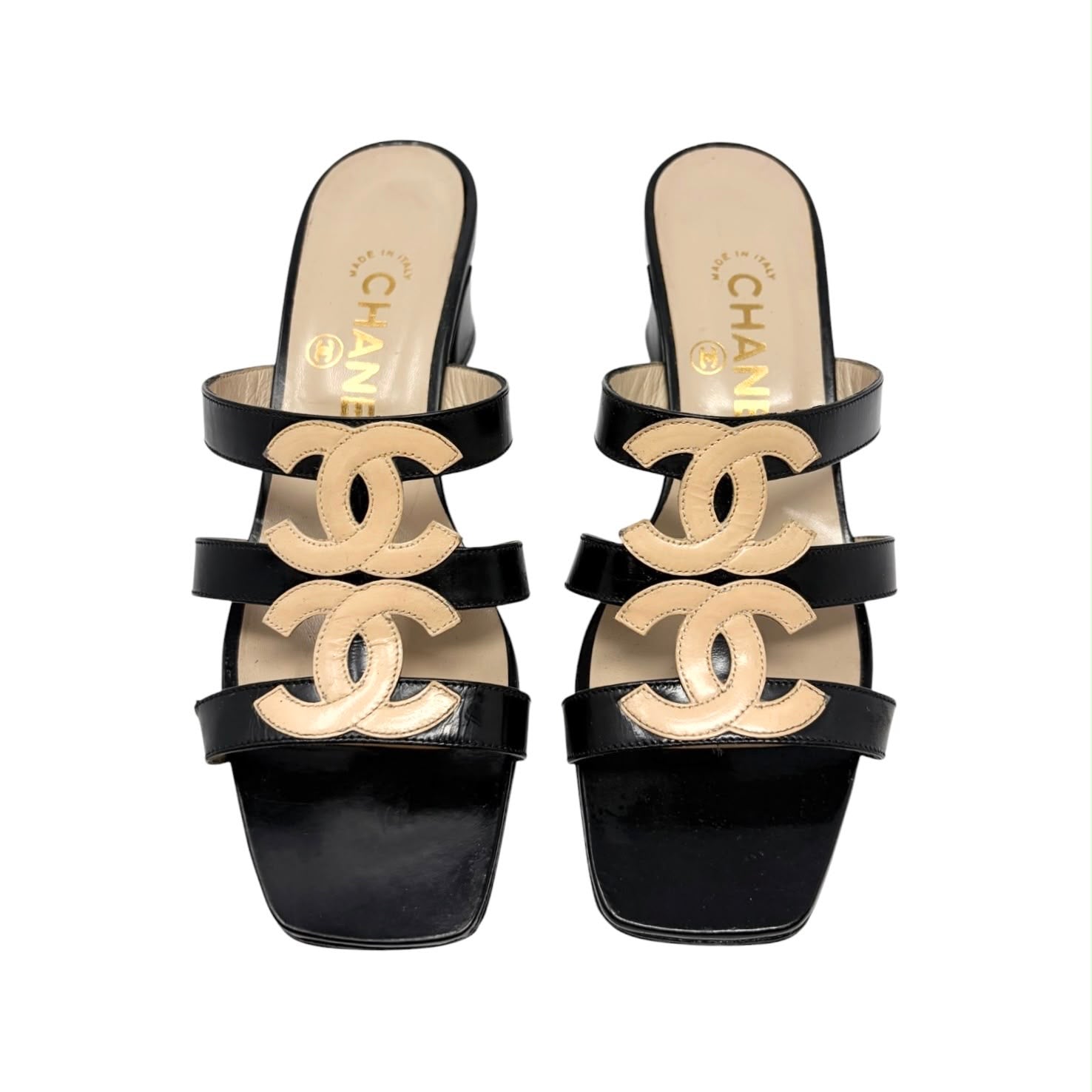 Chanel Black Double Logo Heels